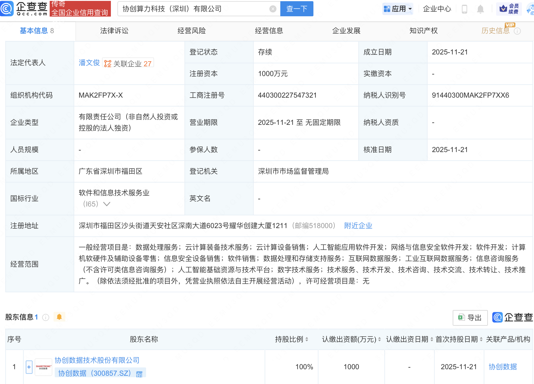 協(xié)創(chuàng)數(shù)據(jù)新設(shè)算力科技公司，布局AI與深圳網(wǎng)絡(luò)安全軟件開(kāi)發(fā)新賽道